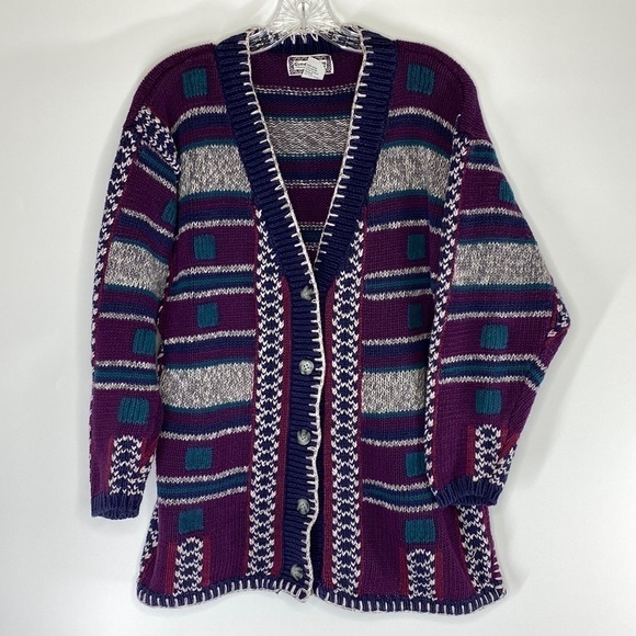 Gina Peters Purple Knit Button Front Cardigan Sweater 90s Medium - Picture 1 of 6